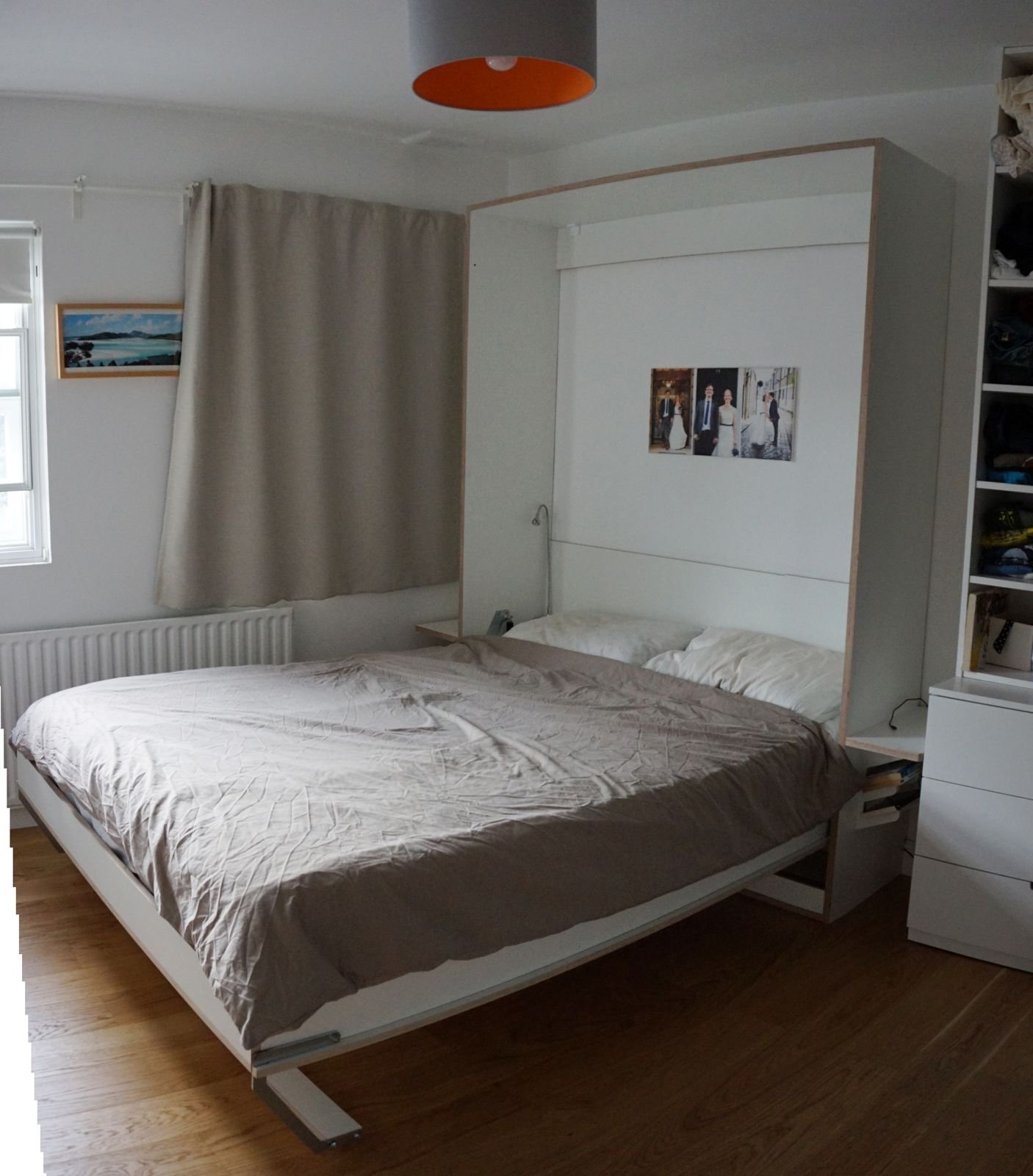 The new folding bed folded down in the Streatham bedroom